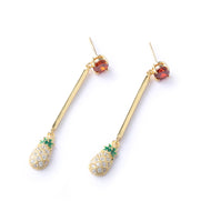 Golden Pineapple Long Drop Silver Earrings