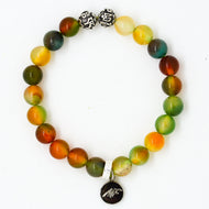 Grape Agate stone silver bead bracelet 8mm with round beads and silver charm on white background