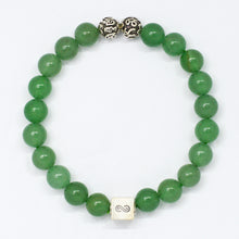 Load image into Gallery viewer, Green Aventurine bracelet featuring infinity logo bead, polished gemstone rounds and silver details
