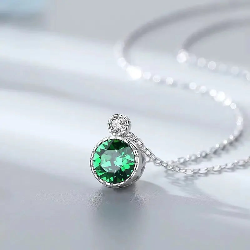 Green Swarovski Crystal Circle Pendant Silver Necklace