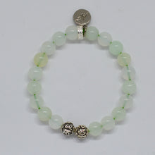 Load image into Gallery viewer, Green Opal Stone Silver Bead Bracelet 8mm flat lay showcasing natural gemstone beads and silver accents
