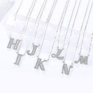 Initials Alphabet H-N Pendant Zircon Silver Necklace