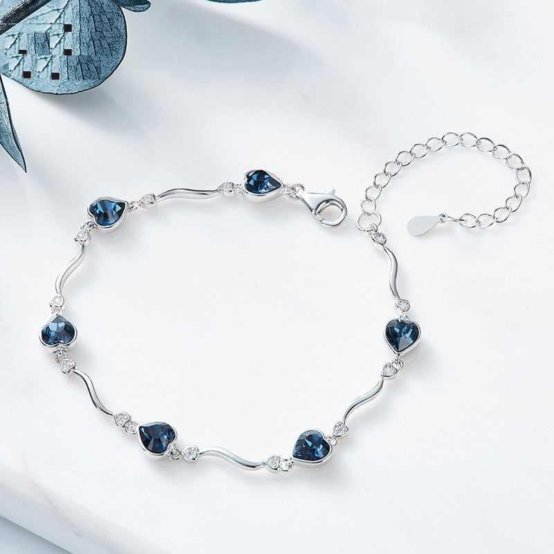 Ocean of Heart Swarovski Crystal Silver Bracelet
