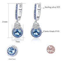 Load image into Gallery viewer, Sapphire Blue Dangling Hoop Silver Earrings
