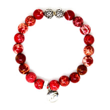 Load image into Gallery viewer, Hued Red Jasper Stone Silver Bead Bracelet 8MM with polished red jasper gemstone beads and decorative silver beads on a white background | Mystic Flavia
