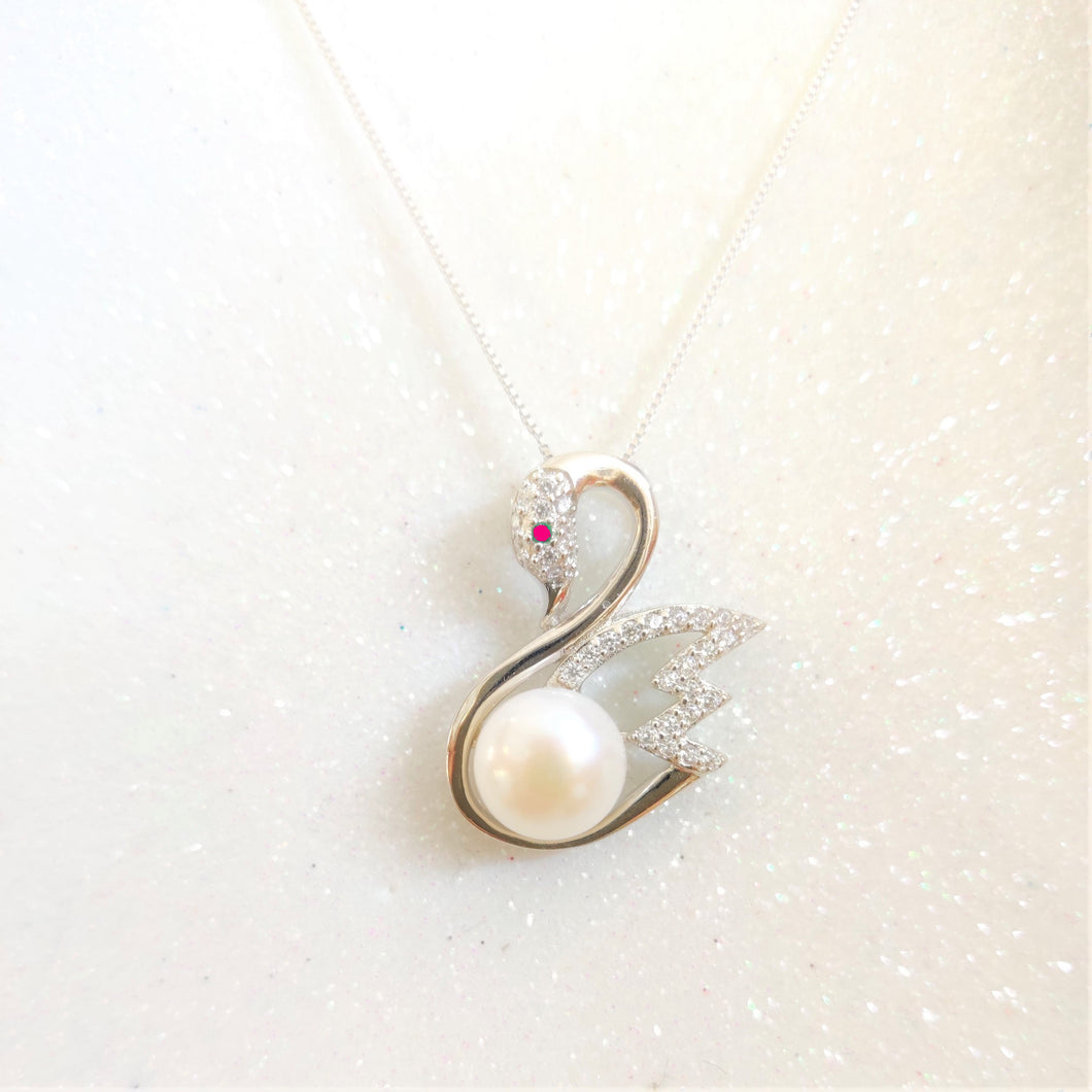 Swan Natural Pearl Pendant Silver Necklace