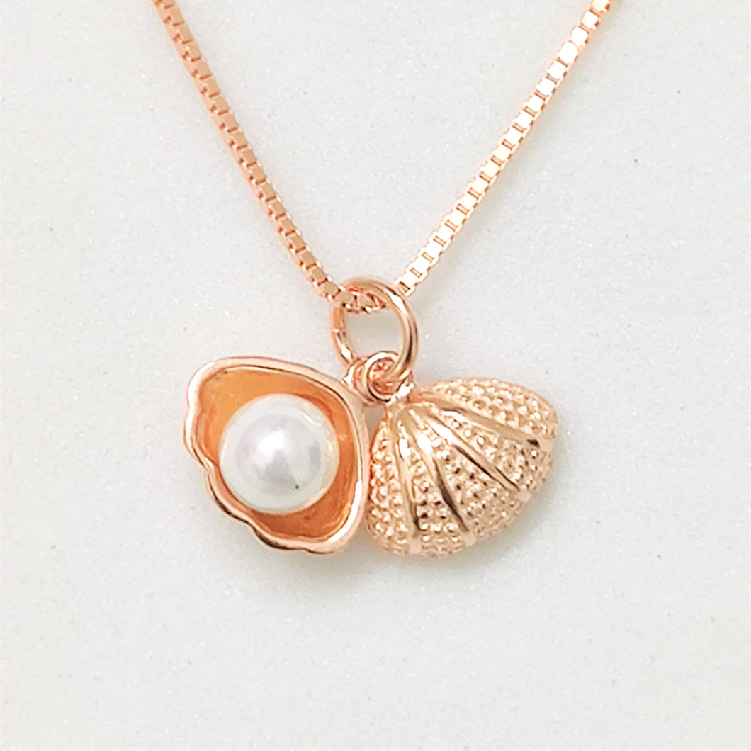 Rose Gold Oyster Pearl Pendant Silver Necklace