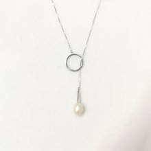 Load image into Gallery viewer, Circle au Pearl Pendant Lariat Silver Necklace
