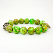Load image into Gallery viewer, Olive Green Jasper Stone Silver Bead Bracelet (12 MM)
