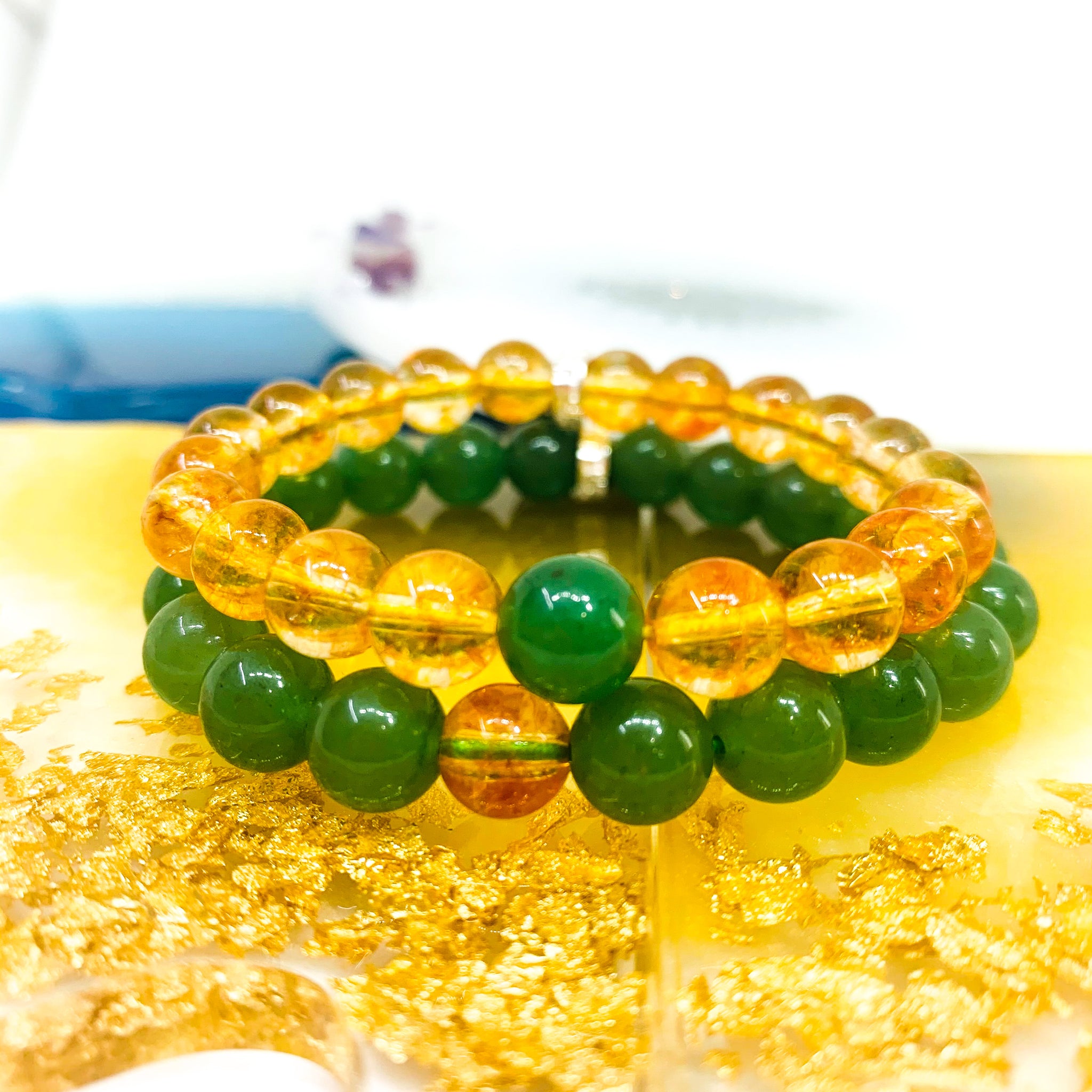Green Aventurine Citrine Couple Bracelet (8 MM) Natural Stone
