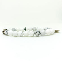 Load image into Gallery viewer, White Howlite Stone Silver Bead Bracelet (8 MM)
