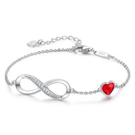 925 Sterling Silver Infinity Bracelet with Red Swarovski Crystal Heart | MysticFlavia