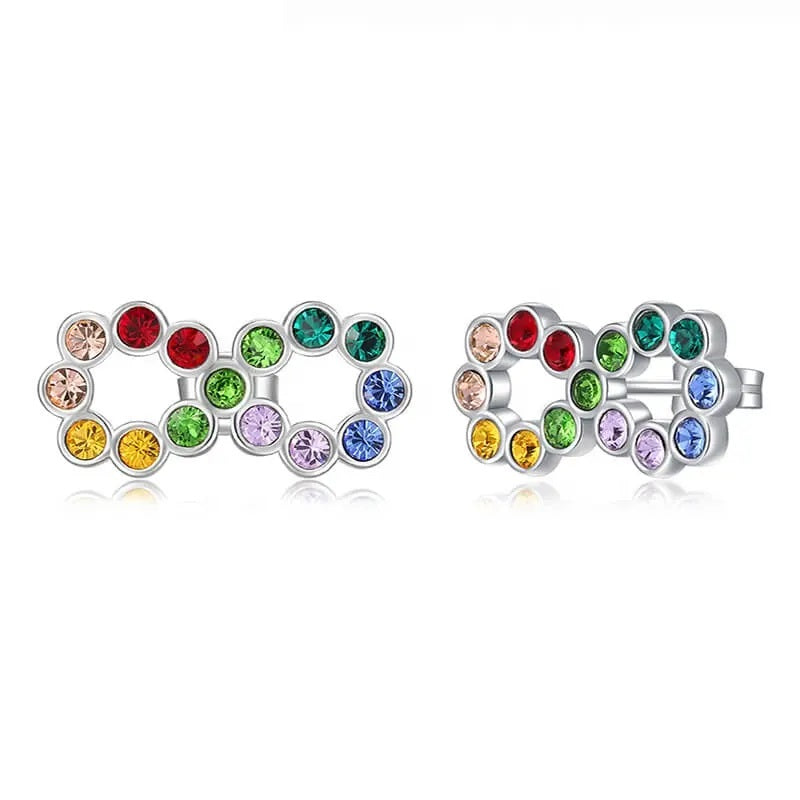 Colorful Infinity Swarovski Crystal Silver Earrings