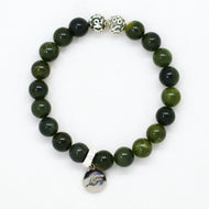 Jade Stone Silver Bead Bracelet 8MM with natural green jade beads and sterling silver accent on white background