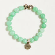 Jade bracelet with round beads, carved silver spacers, and 925 sterling silver charm, MysticFlavia