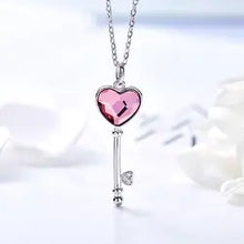 Load image into Gallery viewer, Pink Swarovski Crystal Key Pendant Silver Necklace
