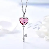 Pink Swarovski Crystal Key Pendant Silver Necklace