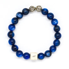 Load image into Gallery viewer, Front view of Blue Kyanite infinity round silver bracelet 8mm by MysticFlavia with polished blue beads
