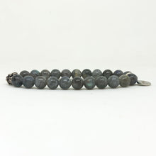 Load image into Gallery viewer, Side view of Labradorite Stone Silver Bead Bracelet 8MM highlighting polished natural gemstone beads and silver details
