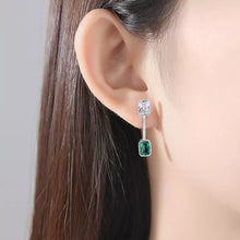 Load image into Gallery viewer, Emerald Gemstone Long Stud Silver Earrings
