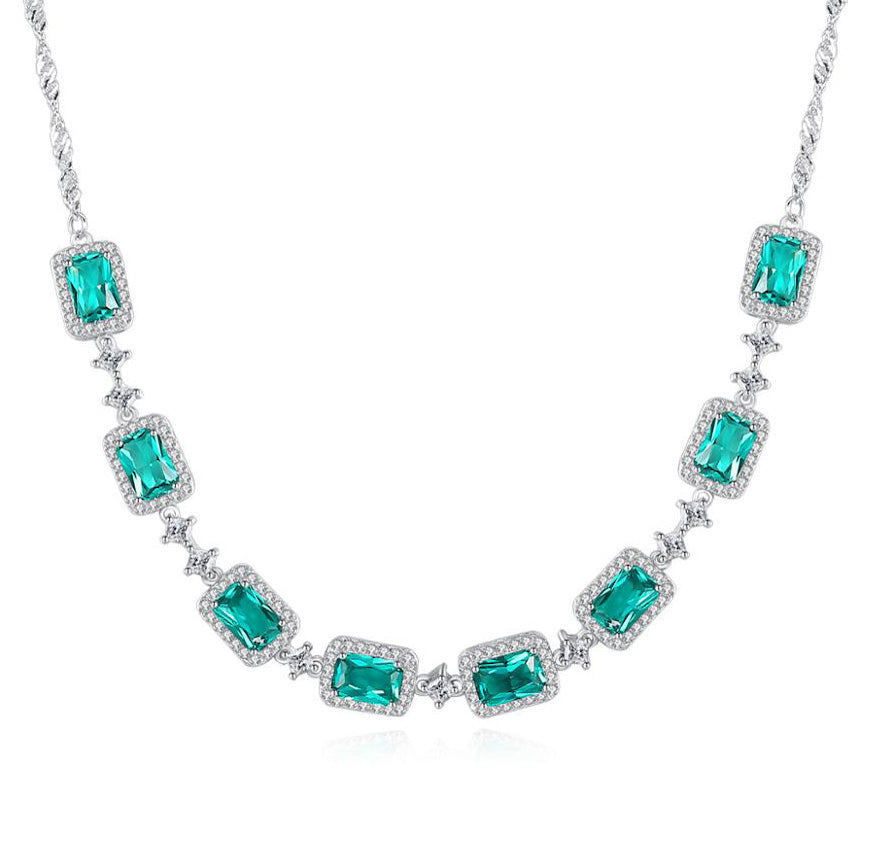 Venetian Emerald American Diamond Silver Necklace