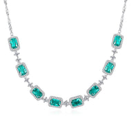 Emerald gemstone silver necklace with rectangular green stones and floral detailing, MysticFlavia 925 sterling silver