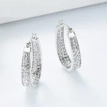 Load image into Gallery viewer, White Swarovski Crystal Hoop Silver Earrings
