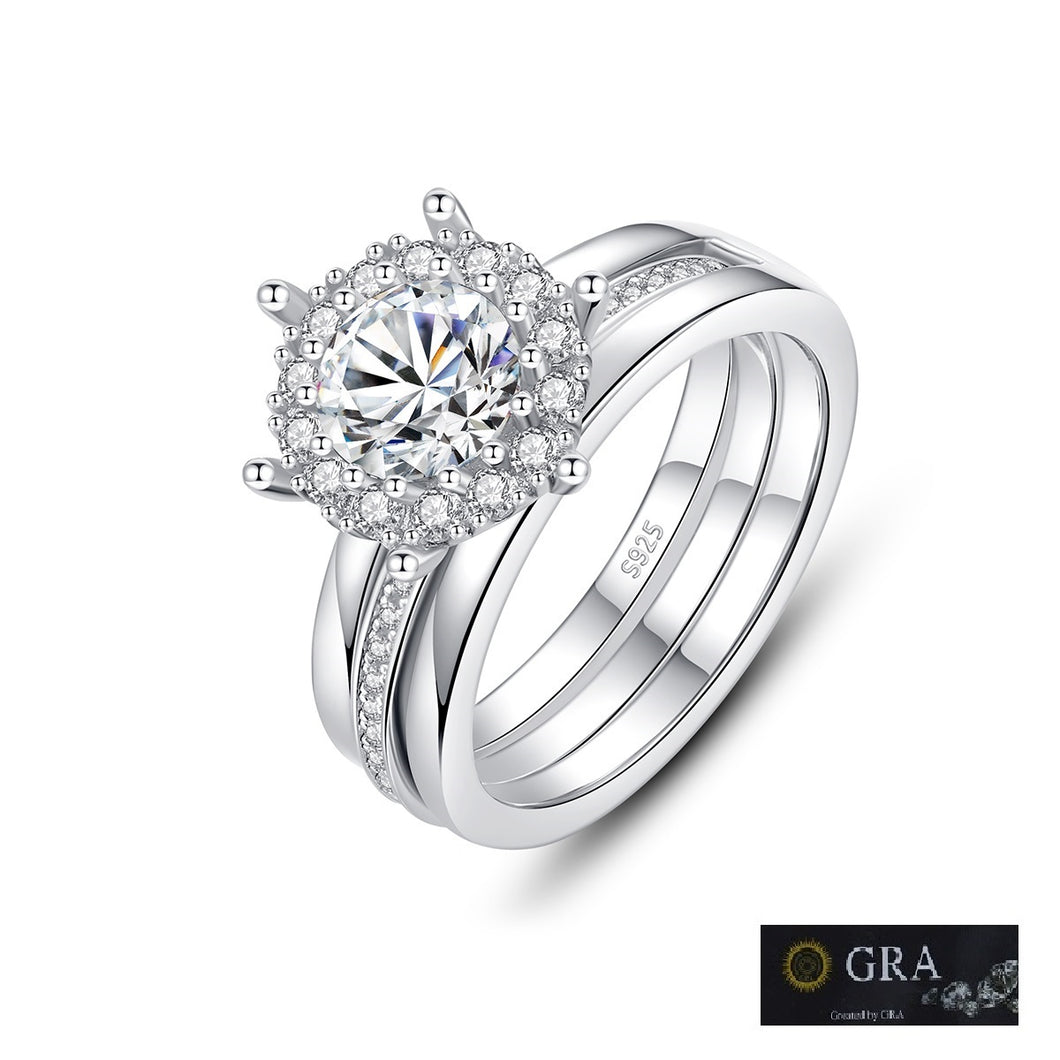 Princess Solitaire MOISSANITE Triple Band Silver Ring