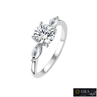 Moissanite ring with round center stone and marquise accents in 925 sterling silver – MysticFlavia