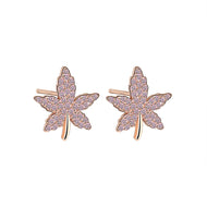 Maple Leaf Rose Gold Zircon Studded Silver Earrings