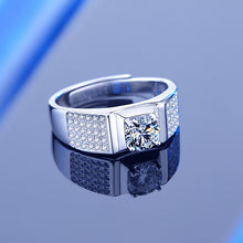 Load image into Gallery viewer, Men's Moissanite silver ring side and top view
