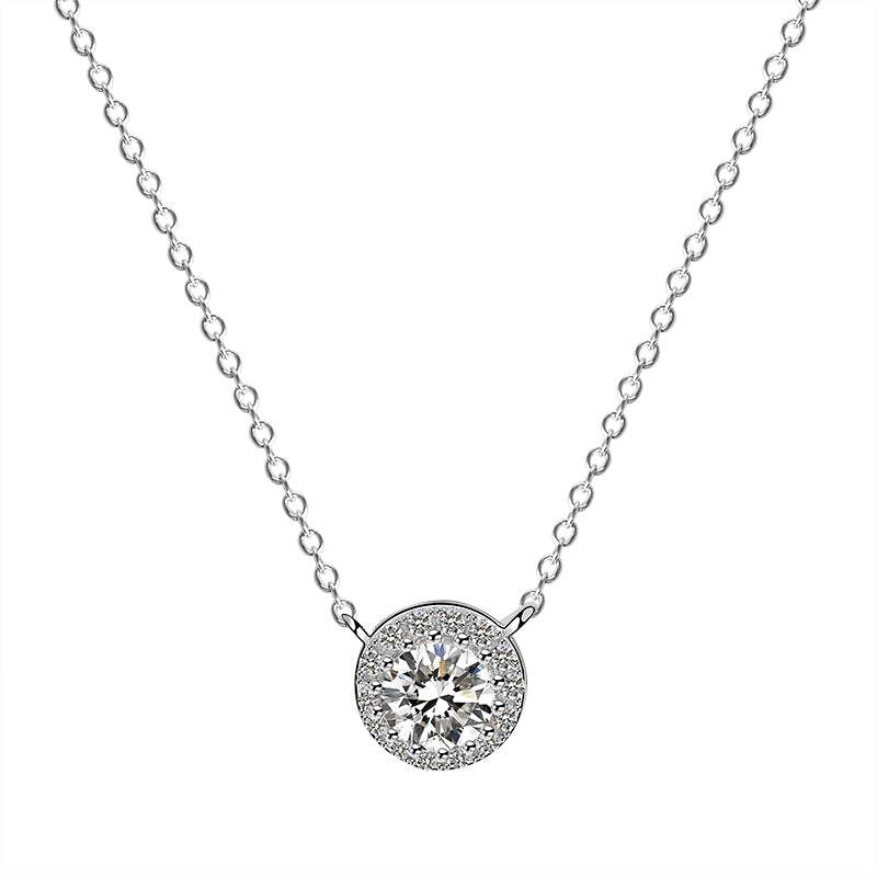 White  Zircon Solitaire Micro Inlaid Silver Necklace