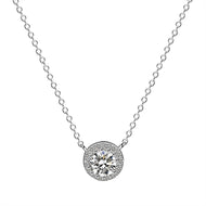 White Zircon Solitaire Micro Inlaid Silver Necklace