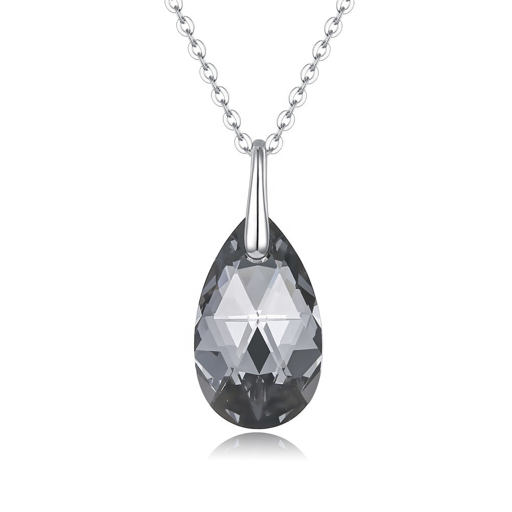 Milano Black Drop Swarovski Silver Necklace