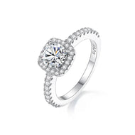 Moissanite ring with 1 CT round center stone and halo setting in 925 sterling silver
