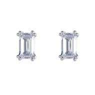 Mini Rectangular White Zircon Stud Silver Earrings