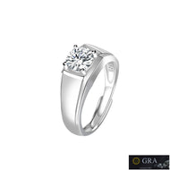 Men’s Moissanite ring with round center stone and pavé diamond-style band, MysticFlavia