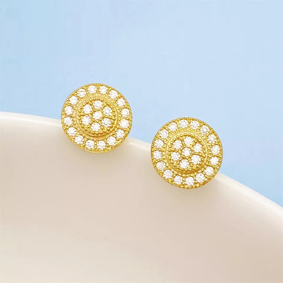 18 K Gold Barcelona Iced MOISSANITE  Silver Earrings