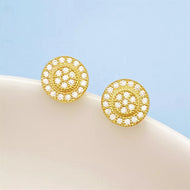 Gold plated silver moissanite earrings with round pavé design