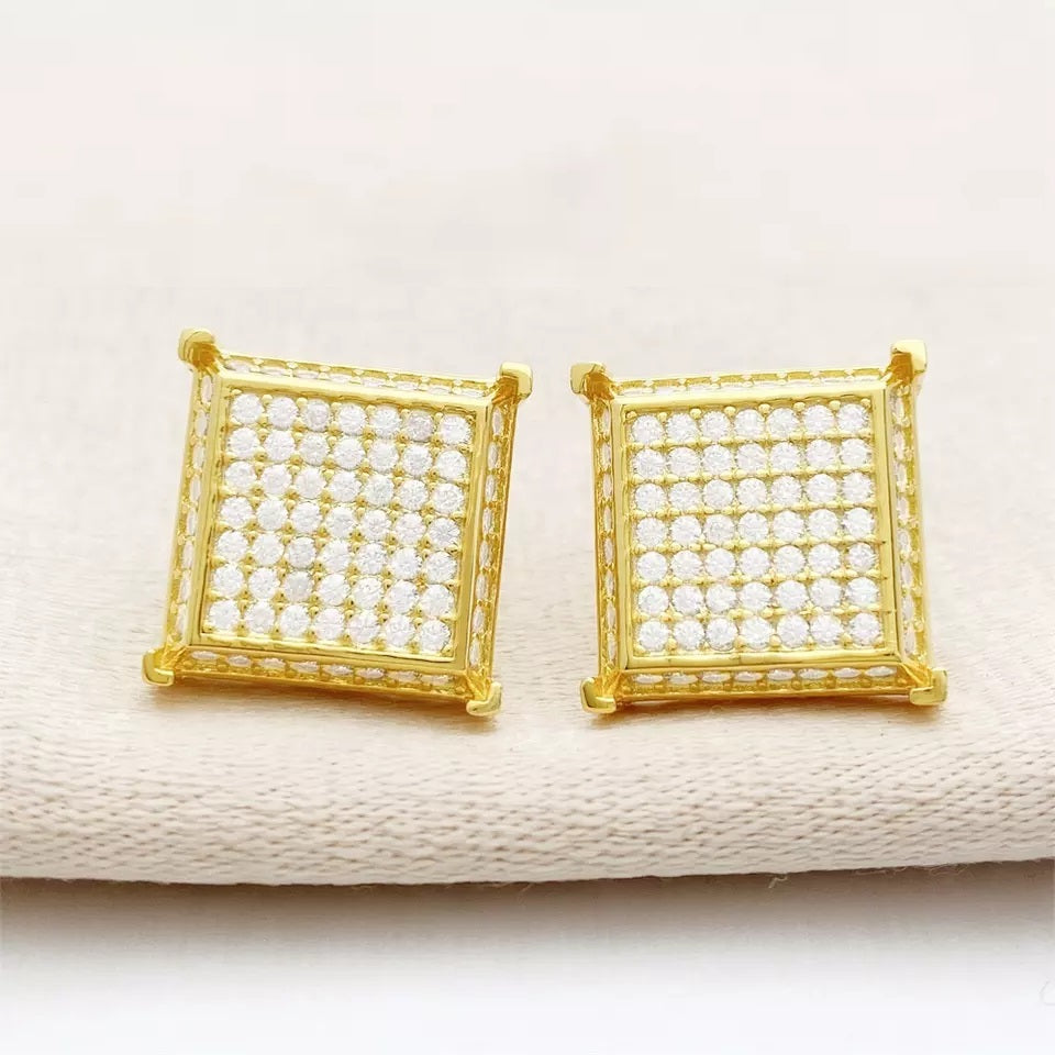 18 K Gold Roman Iced MOISSANITE Silver Earrings
