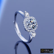 Moissanite ring with round center stone and halo setting in 925 sterling silver by MysticFlavia