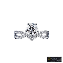 Load image into Gallery viewer, Moissanite silver ring with oval-cut center stone and elegant infinity-inspired band design, MysticFlavia
