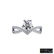 Moissanite silver ring with oval-cut center stone and elegant infinity-inspired band design, MysticFlavia