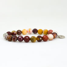 Load image into Gallery viewer, Mookaite Jasper Faceted Stone Silver Bead Bracelet 8MM side profile displaying natural faceted gemstone bead arrangement with 925 sterling silver accents | MysticFlavia
