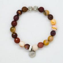 Load image into Gallery viewer, Mookaite Jasper Faceted Stone Silver Bead Bracelet 8MM front view with natural faceted gemstone beads and 925 sterling silver spacer beads | MysticFlavia

