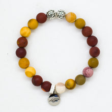 Load image into Gallery viewer, Mookaite Jasper Matte Silver Bead Bracelet 8MM front view with natural matte gemstone beads and 925 sterling silver spacer beads | MysticFlavia
