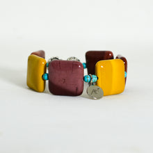 Load image into Gallery viewer, Mookaite Jasper Square Silver Bead Bracelet 12MM by Mystic Flavia showcasing natural square mookaite jasper stones with silver charm and turquoise accent beads.
