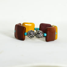 Load image into Gallery viewer, Mookaite Jasper Square Silver Bead Bracelet 12MM by Mystic Flavia featuring polished square mookaite jasper stones with engraved silver beads on a white background.
