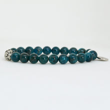 Load image into Gallery viewer, Natural Blue Apatite Round Bead Bracelet 8mm Side Profile with 925 Sterling Silver Accents
