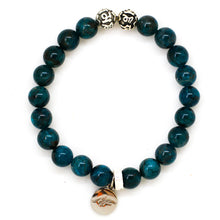 Load image into Gallery viewer, Natural Blue Apatite Stone Bracelet 8mm with 925 Sterling Silver Charm Front View
